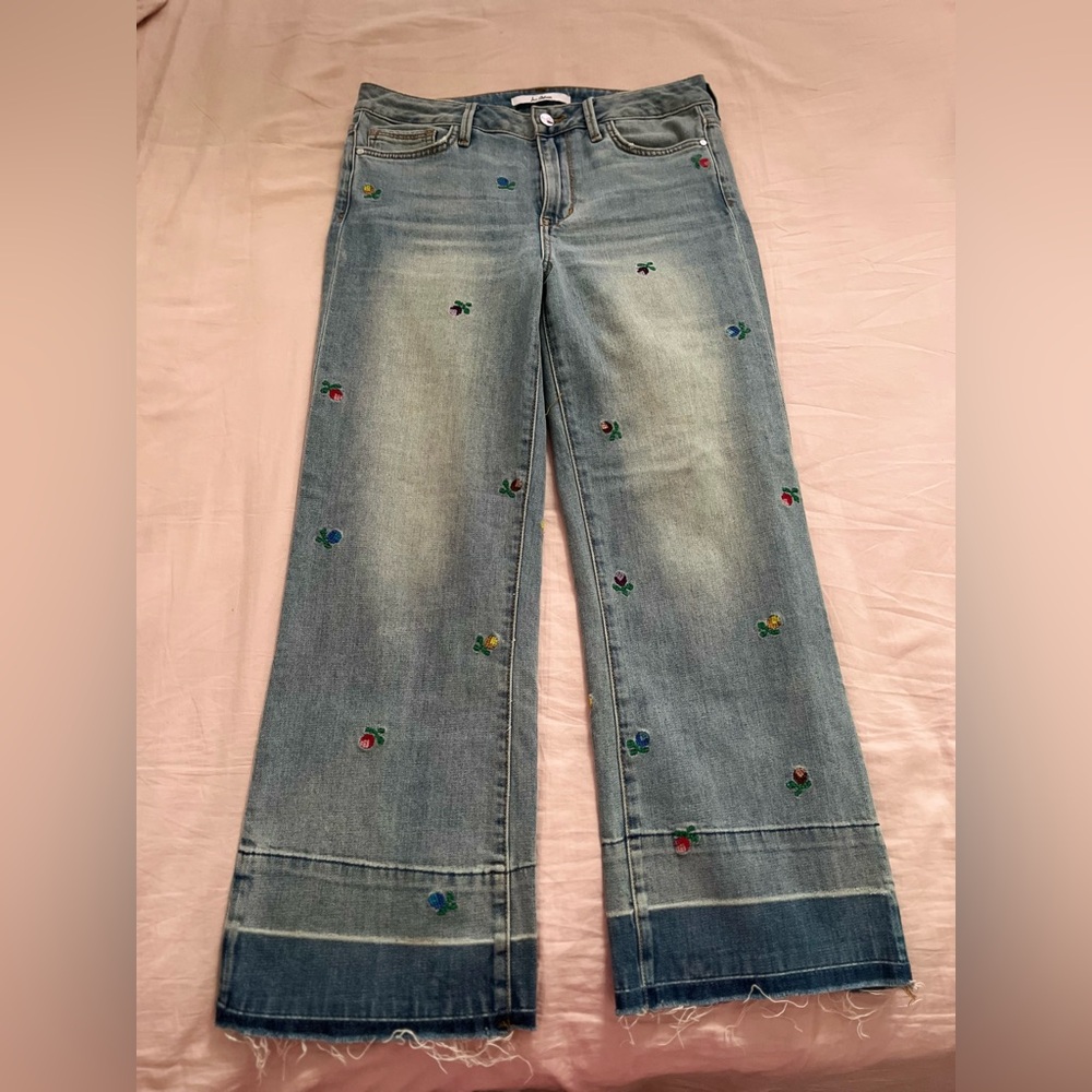 Sam Edelman Blue Straight Leg Jeans with Vintage Distressed Look